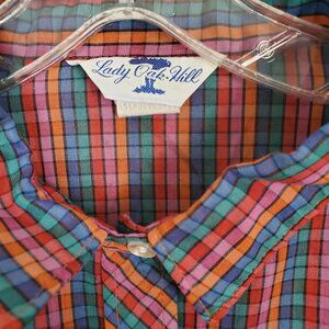 Vintage 1970s Lady Oak Hill Rainbow Button Up Checkered Shirt Size 2x